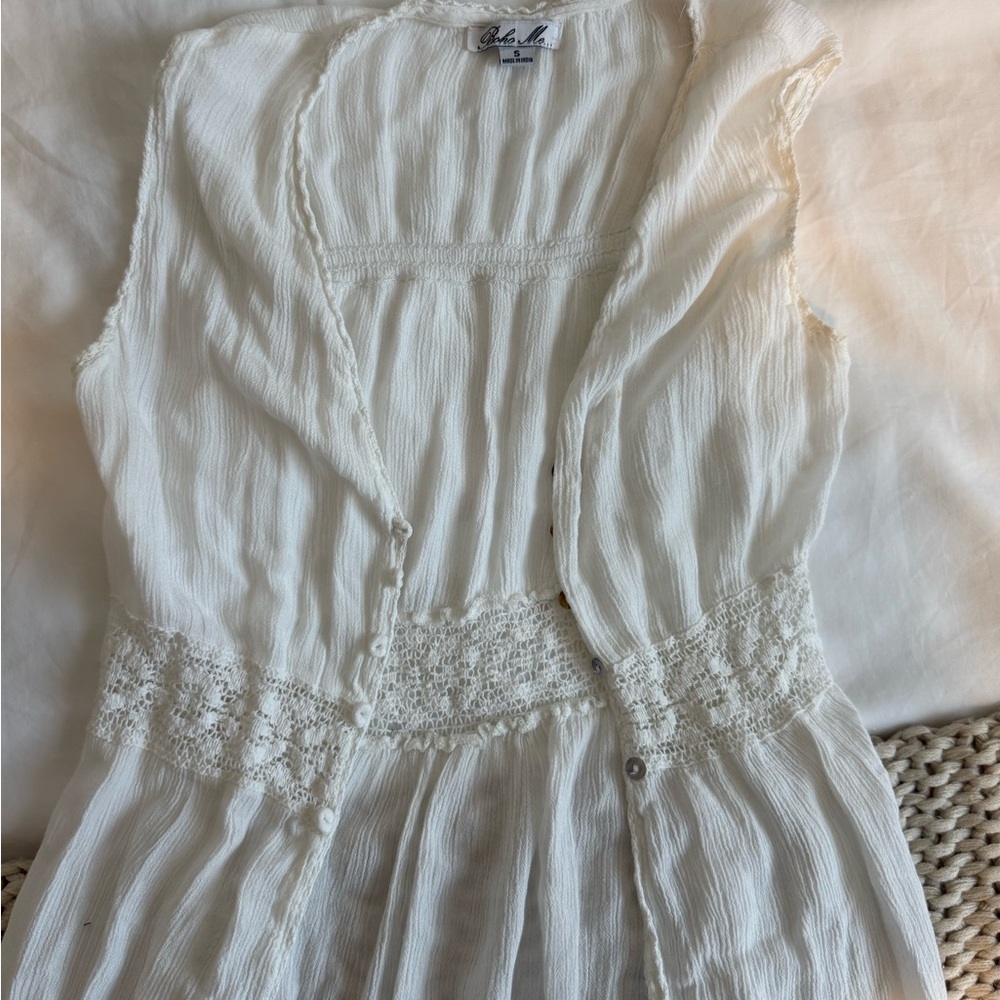White Sleeveless Half Button-Up full body blouse